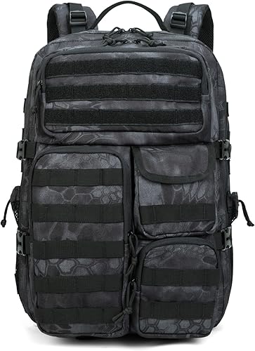 Miniatura 2 de Mochila táctica para hombre, mochila impermeable militar con múltiples bolsillos y equipo táctico para aventuras al aire libre, Camuflaje Negro,