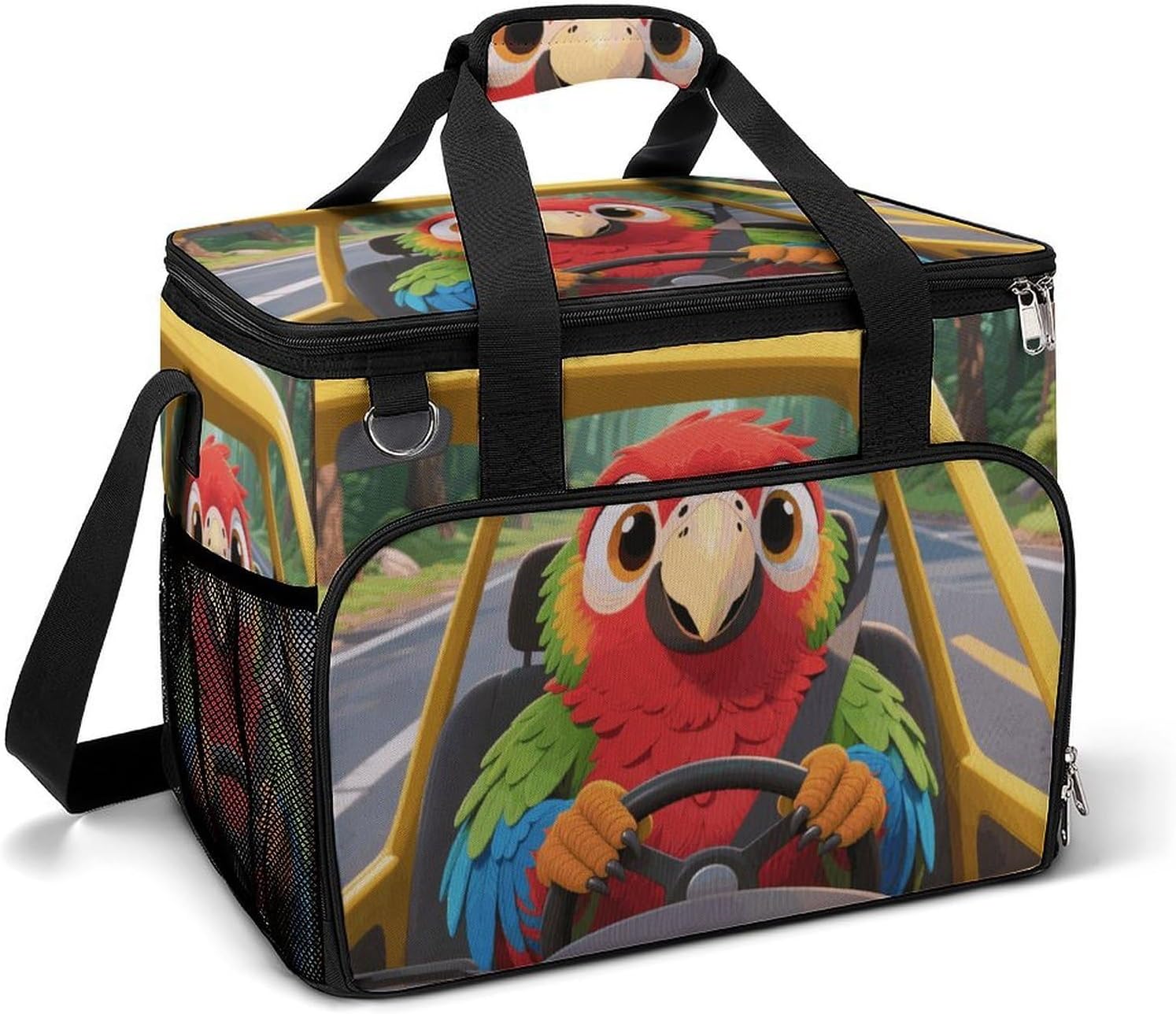 Insulated Picnic Backpack Tote Bag, Large Capacity 30L Parrot Drives Cooler Bag Leakproof Beach Bags Portable Lunch Box Waterproof Picnic Basket for Beach Camping BBQ