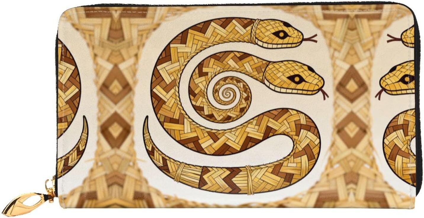 Rattlesnake pattern Long Zip Around Wallet for Women, Large Capacity RFID Leather Wristlet Wallet with 12 Card Slots Coin Purse, Fashion Clutch Purse with Wrist Strap