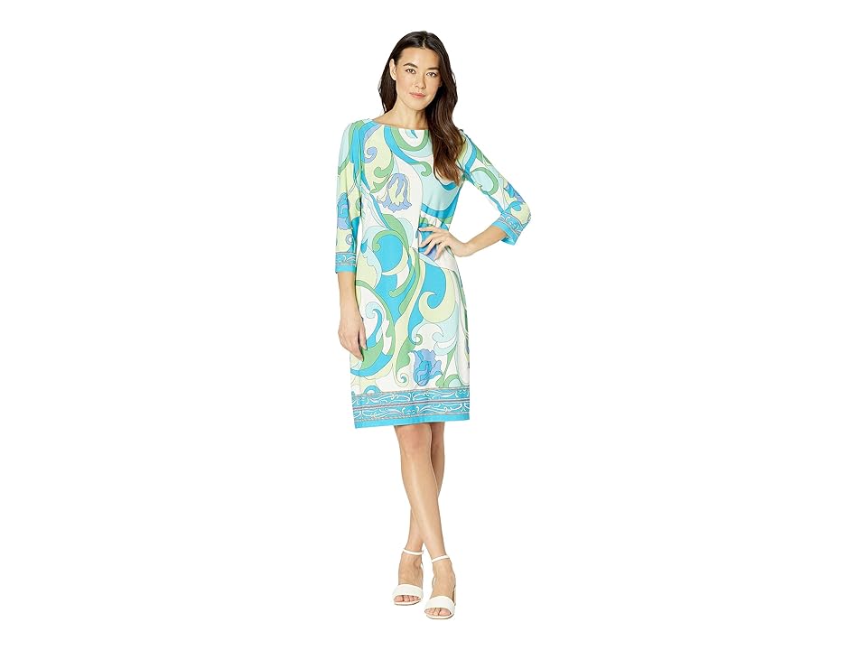 

London Times Psych Pucci Shift (Aqua) Women's Dress, Blue