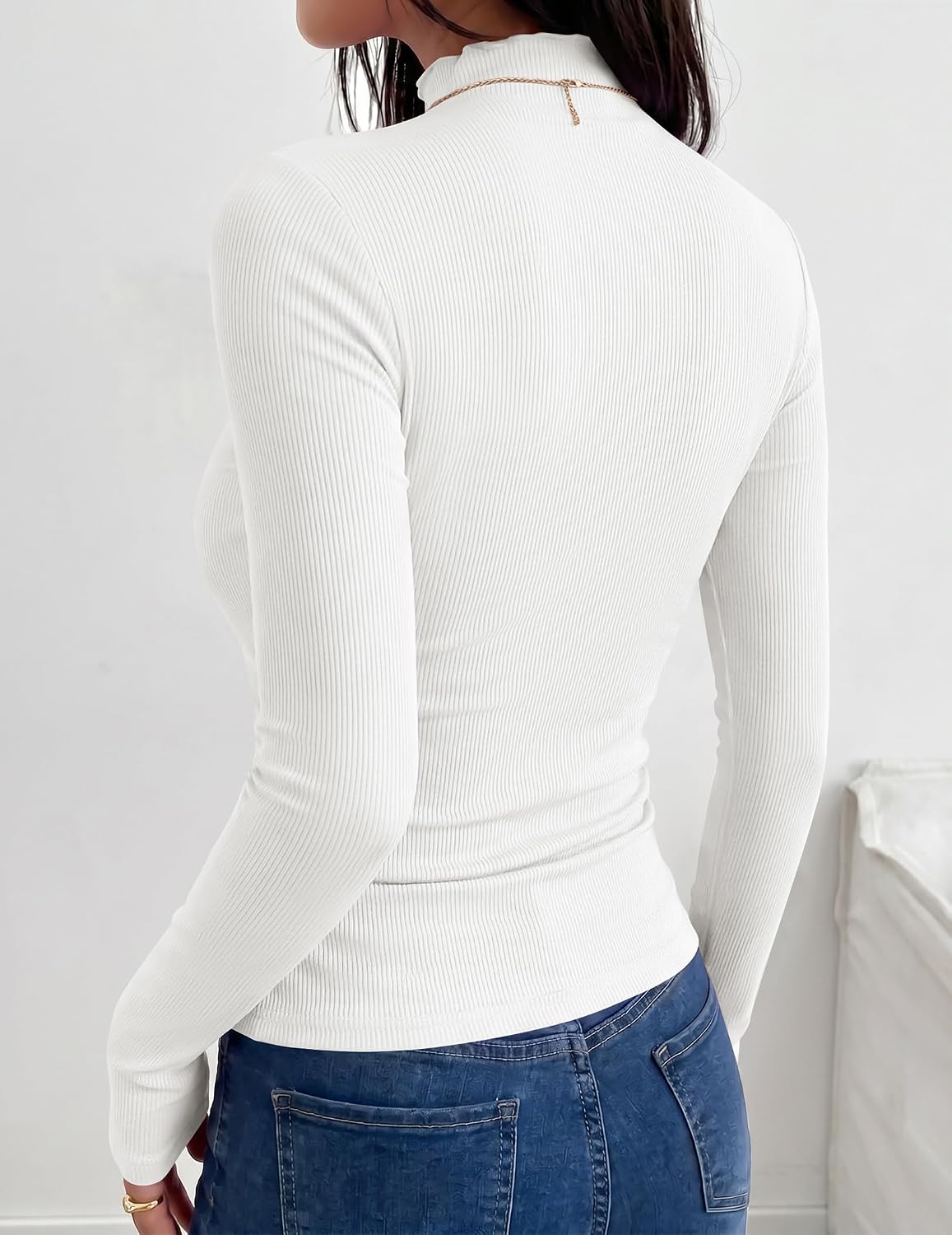 Zeagoo Long Sleeve Shirt for Women Mock Neck Ribbed Slim Fit Fall Top image 3