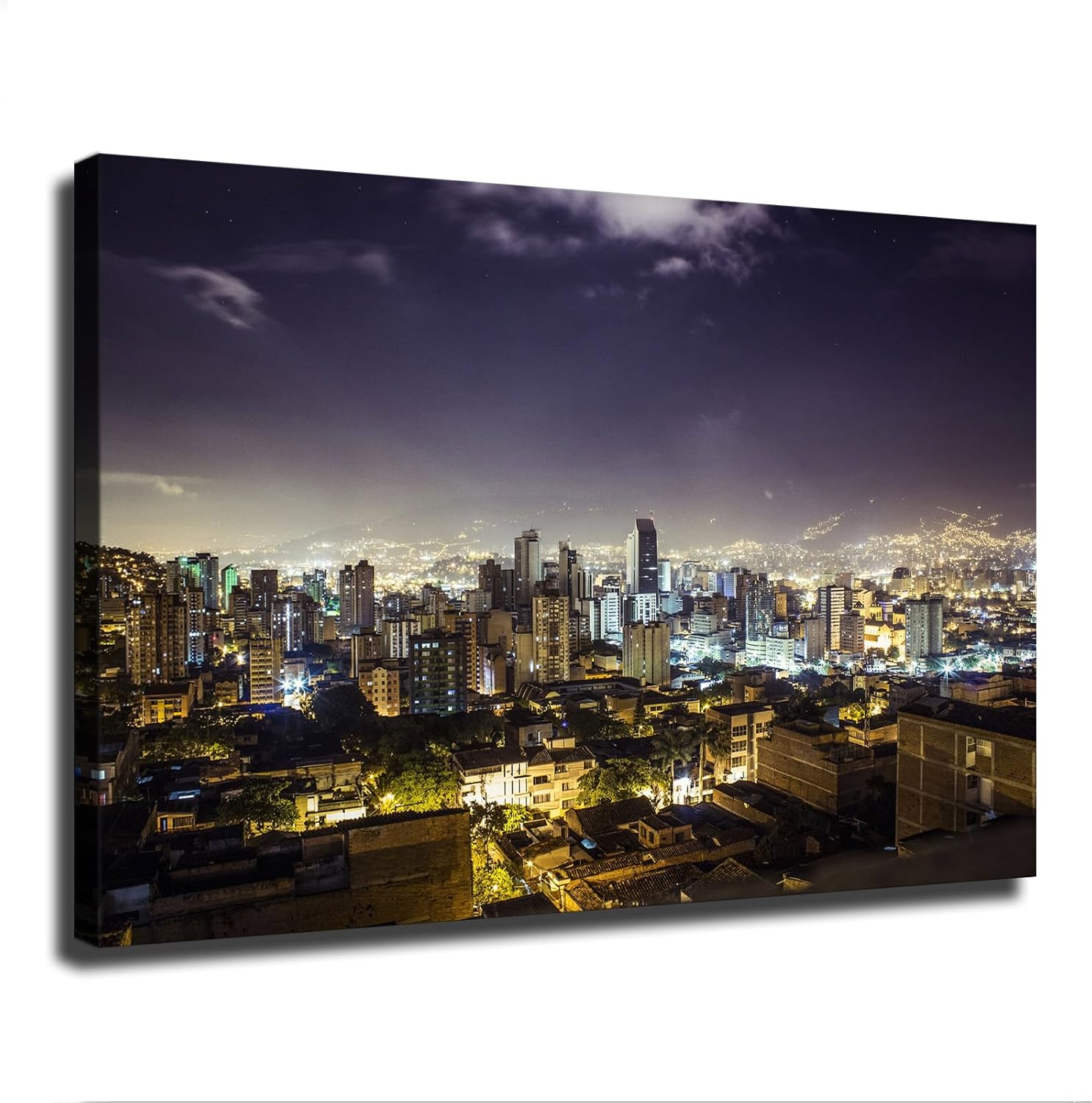 Medellin Colombia Night City Wall Art (Framed,08×12 inch)