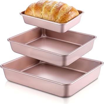 Deep Baking Pans Set of 3, Stainless Steel Sheet Cake Pan Nonstick Rectangle Cake-Baking Sheet, Metal Oven Tray 13/11/9 Inch