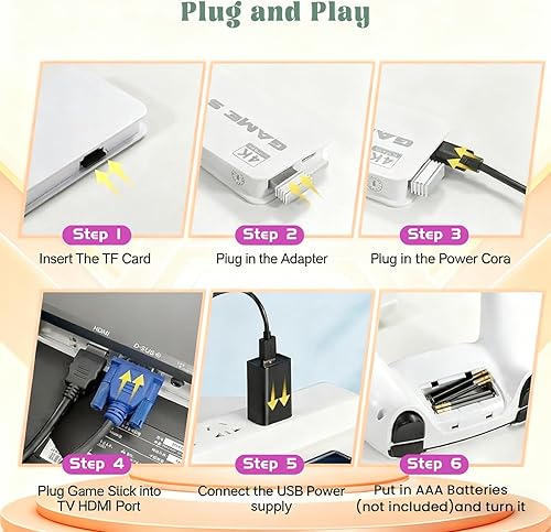 Miniatura 5 de Consola de juegos retro inalámbrica 2025 mejorada 4K Game Stick con 23 emuladores incorporados, más de 20,000 juegos y controladores inalámbricos