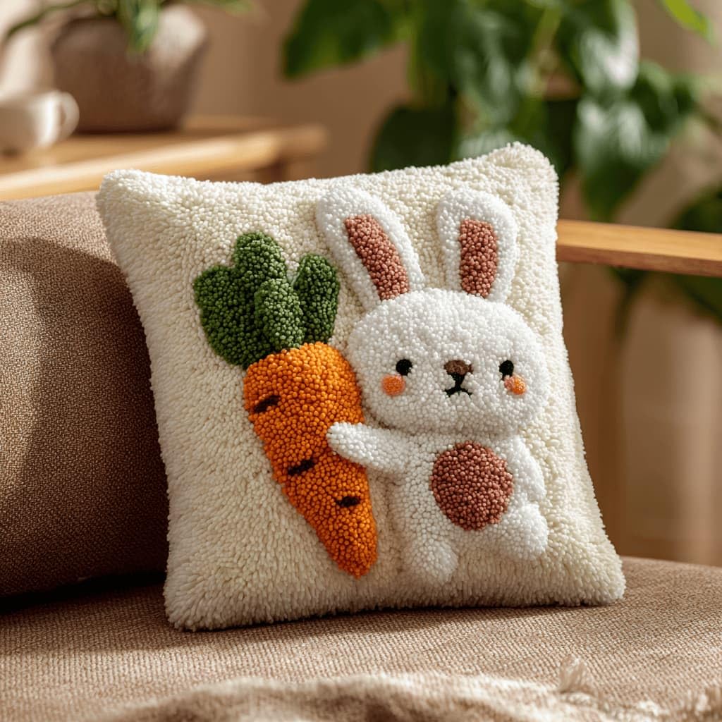 Kitquiver Beginner Latch Hook Cushion Kit,Rabbit Decor Pillow Cover 43X43Cm