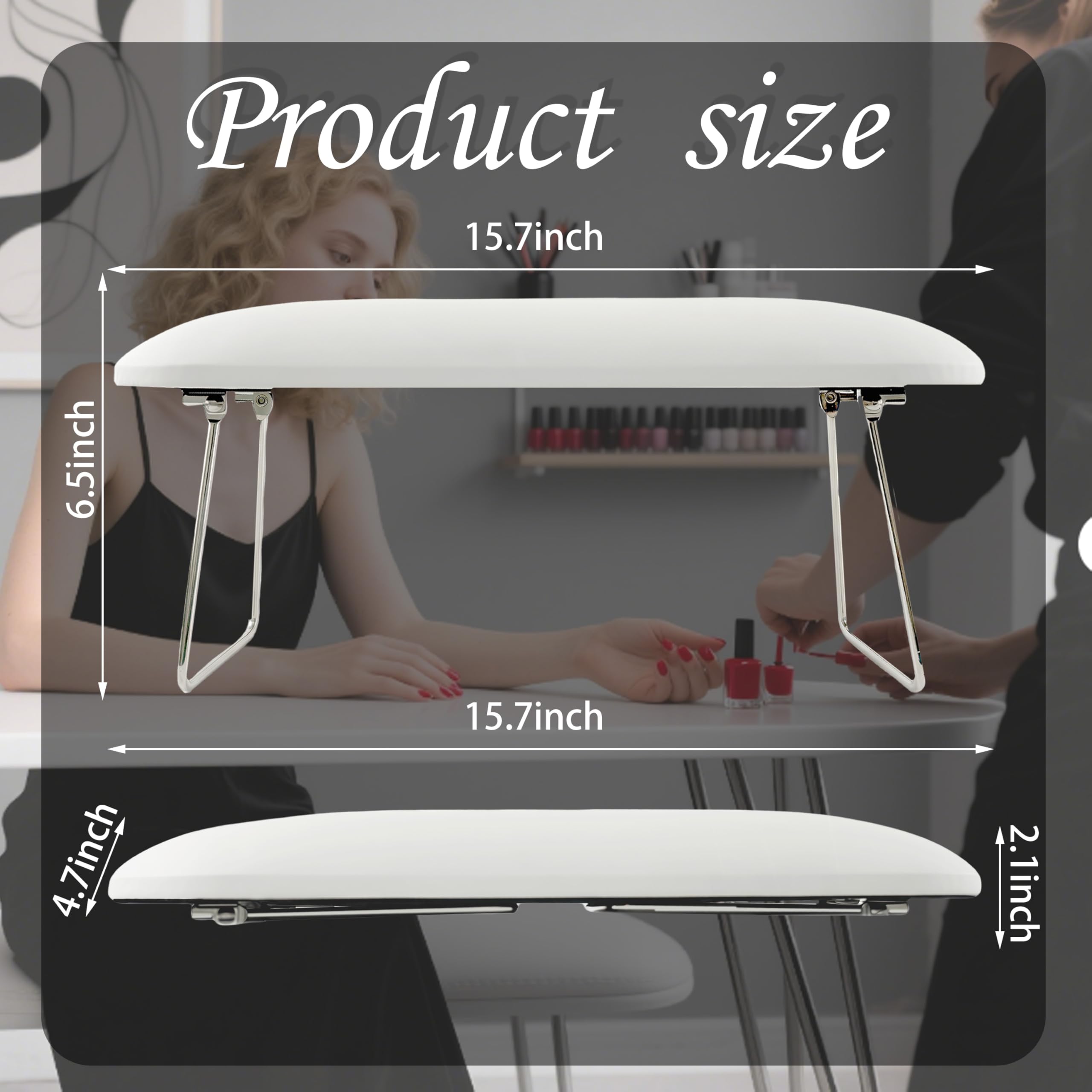 Reposabrazos plegable para uñas, cojín de cuero suave para mesa de manicura, cómodo reposamanos para el cuidado de las uñas (blanco)