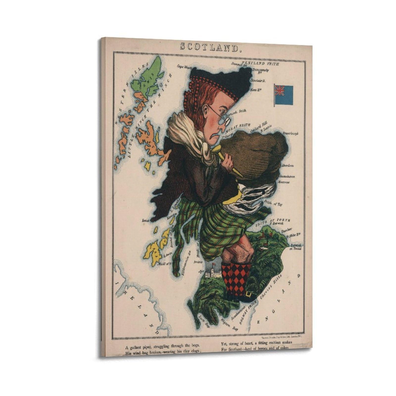 OKAHYS Vintage Travel Map Poster Scotland Decorative Painting Canvas Wall Artworks Picture 20x30inch(50x75cm)
