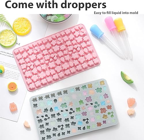 Miniatura 8 de Moldes de silicona de animales y flores, bandeja de gelatina de chocolate con 2 goteros que crea 260 alpaca, trébol, animales, arco iris y nube,