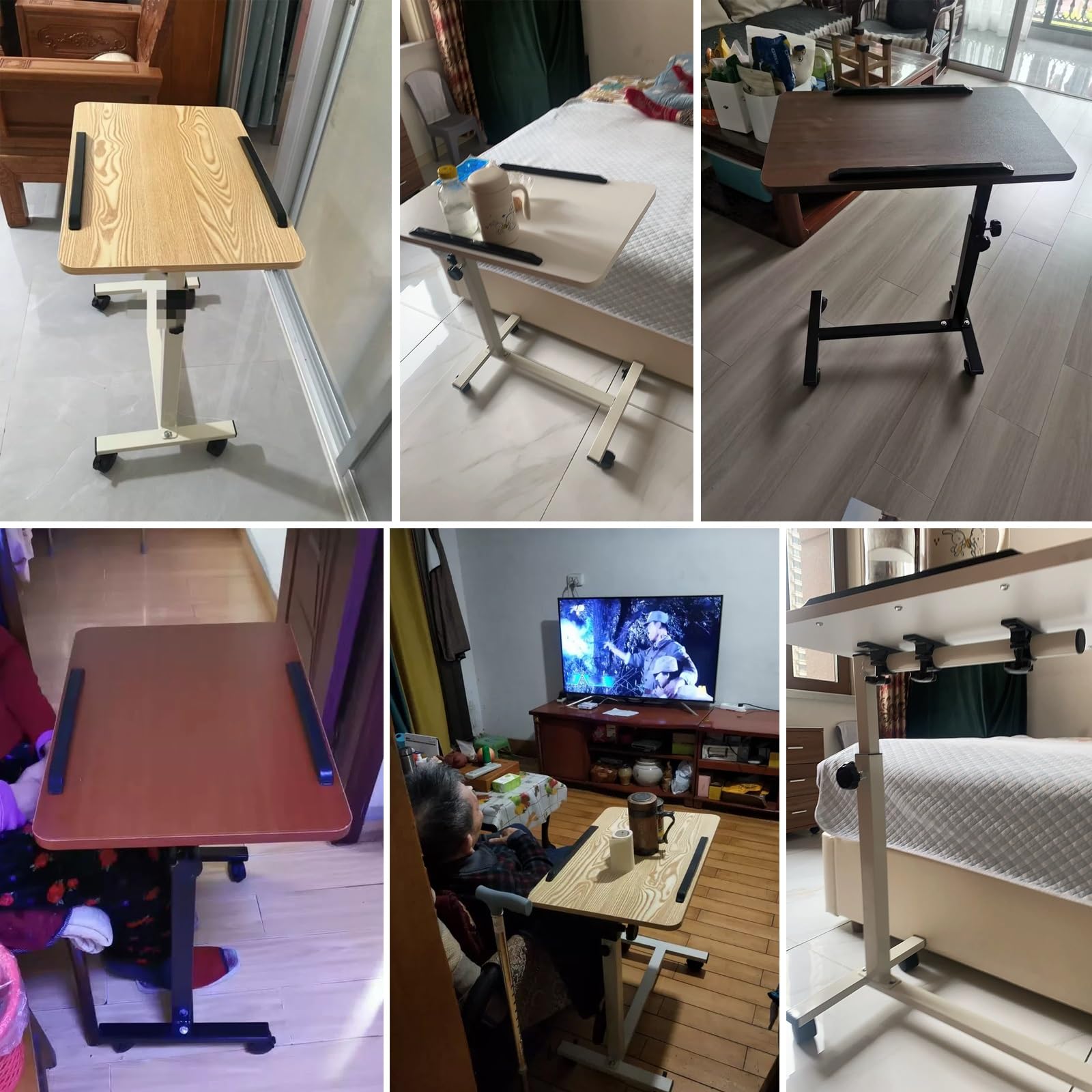Stolik Kawowy Na Kółkach Regulacją Wysokości 65-95 cm Stolik Komputerowy do Rozkładanej Sofy Nośność 10 kg Stolik do Łóżka z Kółkiem do Domu Mobilne Biurko(Black)