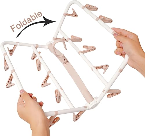Miniatura 3 de Perchas de secado de ropa plegables de plástico con 20 clips de secado (gris claro, rectangular)