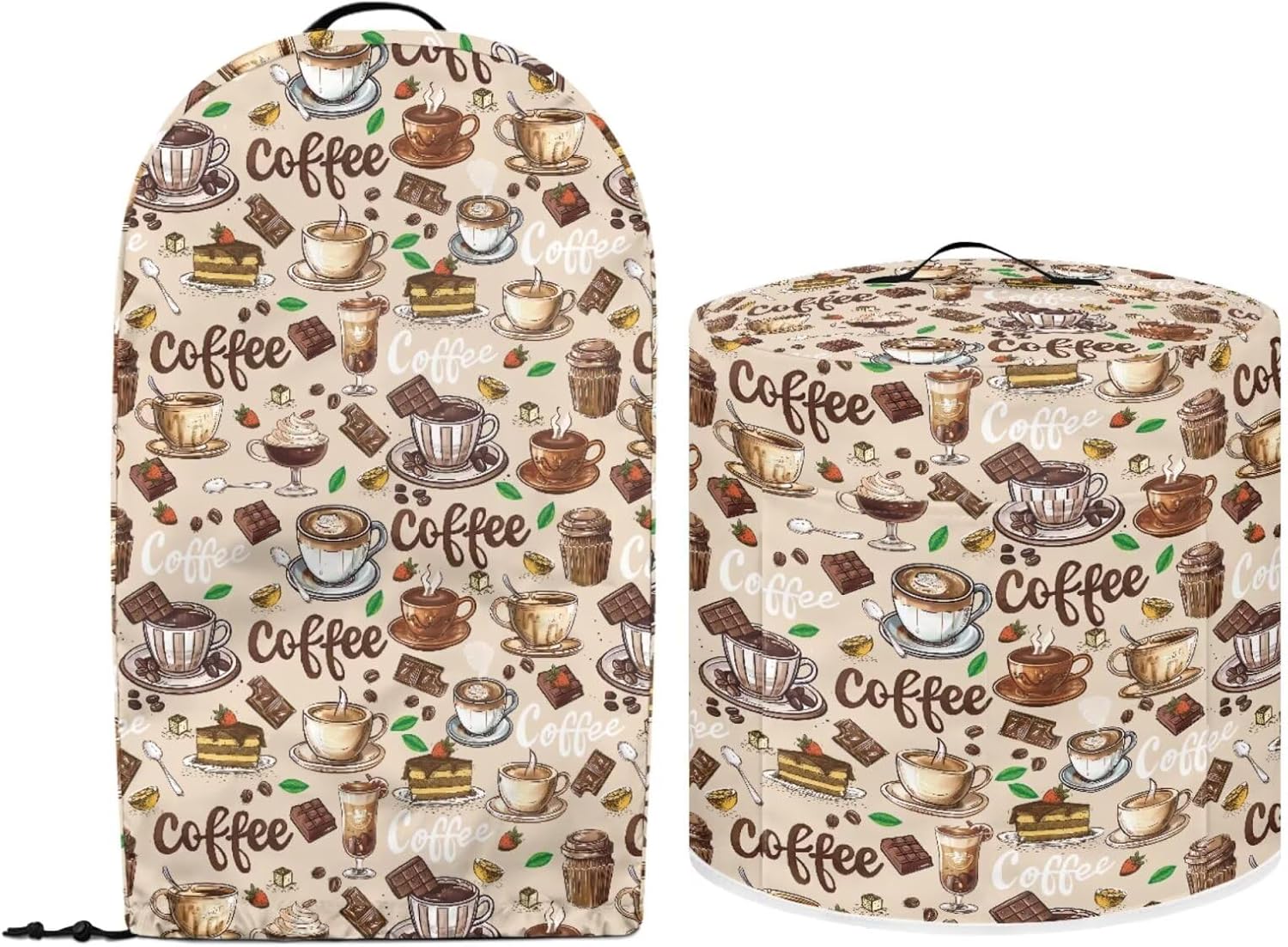 Coffee Beige Pattern Kitchen Small Appliance Dust Covers Set for 3 Quarts Pressure Cooker Air Fryer and Stand Mixer Food Processor Blender Covers with Top Handle