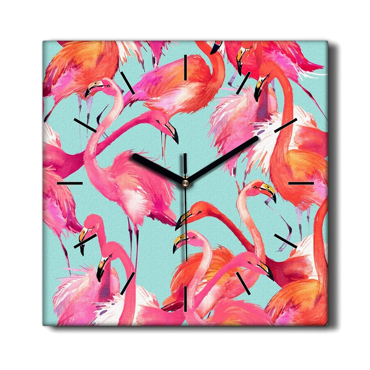 Horloge sur Toile Flamingos 30x30cm sans tic-tac muette pour salon
