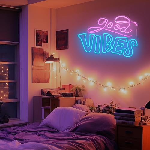 Miniatura 10 de Letrero de neón de Good Vibes de 22 x 15 pulgadas, letreros de neón de RSEthan Goodvibes para decoración de pared, dormitorio, feliz cumpleaños con
