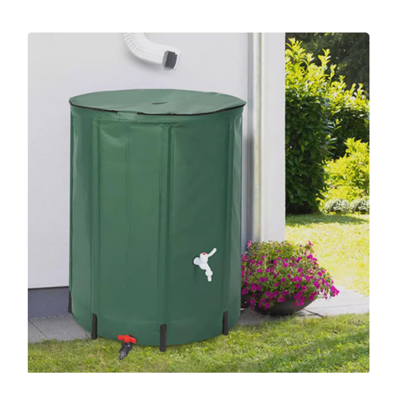 Genérico Barril de Lluvia Plegable con Soporte y Grifo. Kit de recolección de Agua de Lluvia para jardín. Sistema de Almacenamiento Que Ahorra Espacio para Jardines. Barril de recolección de Agua de