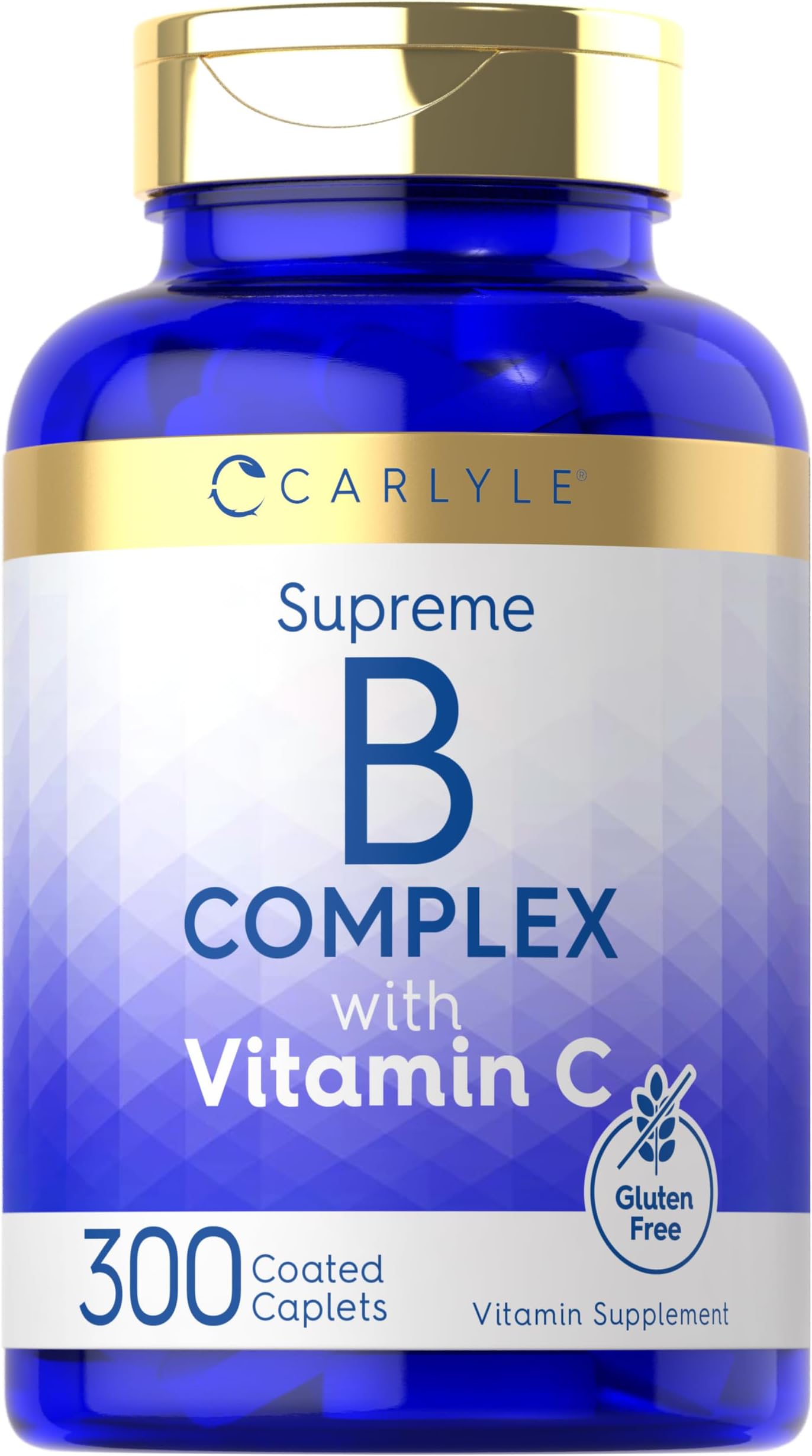Carlyle Vitamin B Complex plus Vitamin C 300 Caplets Vegetarian, NonGMO and