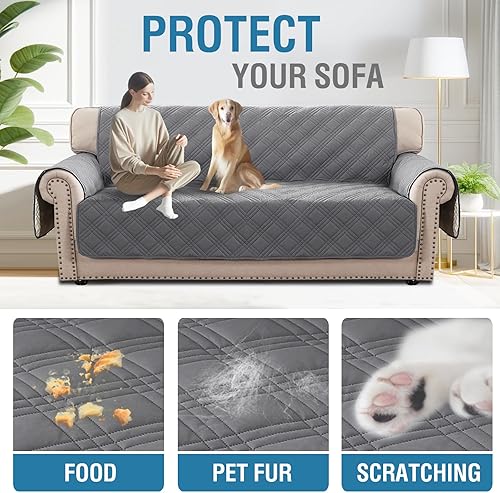 Miniatura 5 de H.VERSAILTEX Fundas 100% impermeables para sofá de 3 cojines, fundas de sofá modernas con correas elásticas, protector de muebles grueso y suave,