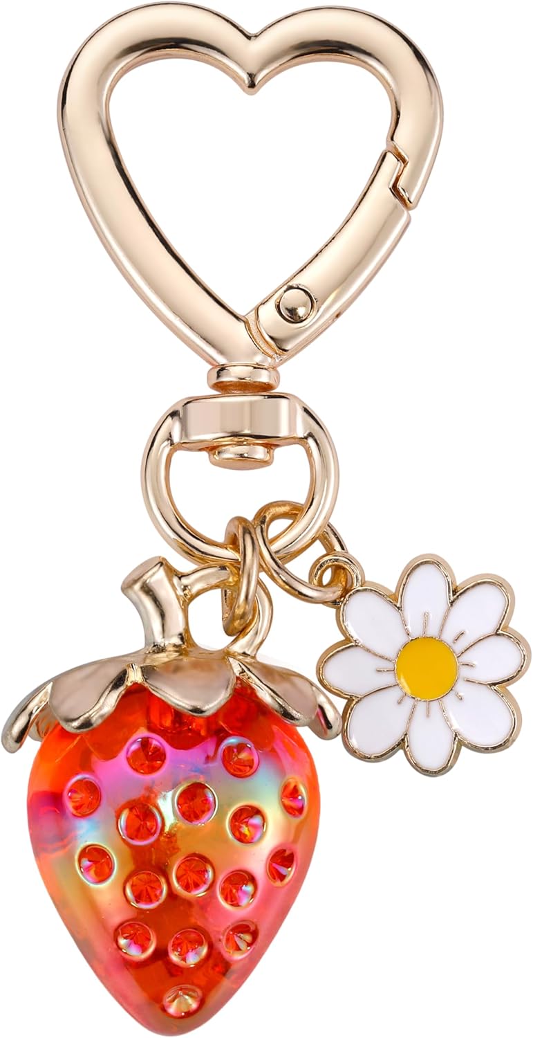 iWenSheng Cute Strawberry Keychain Bag Purse Charms - Kawaii Heart Flower Daisy Key chains Accessories Decor for Women Girls Purse Gift