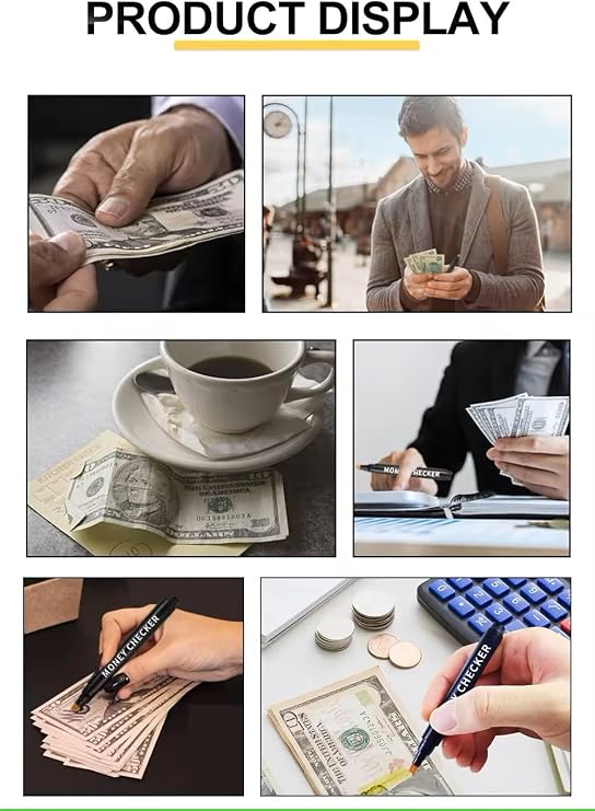 Counterfeit Money Bill Detector Pen Easy to Use and Reliable Universal Currency Fake Bill Checker for Personal & Commercial Use Ensures Authenticity and Prevents Fraud (2 Pack)