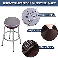 Vista 3 de Fundas para taburetes de bar de PU, paquete de 4 fundas de asiento redondas impermeables extraíbles lavables con bandas elásticas para taburetes
