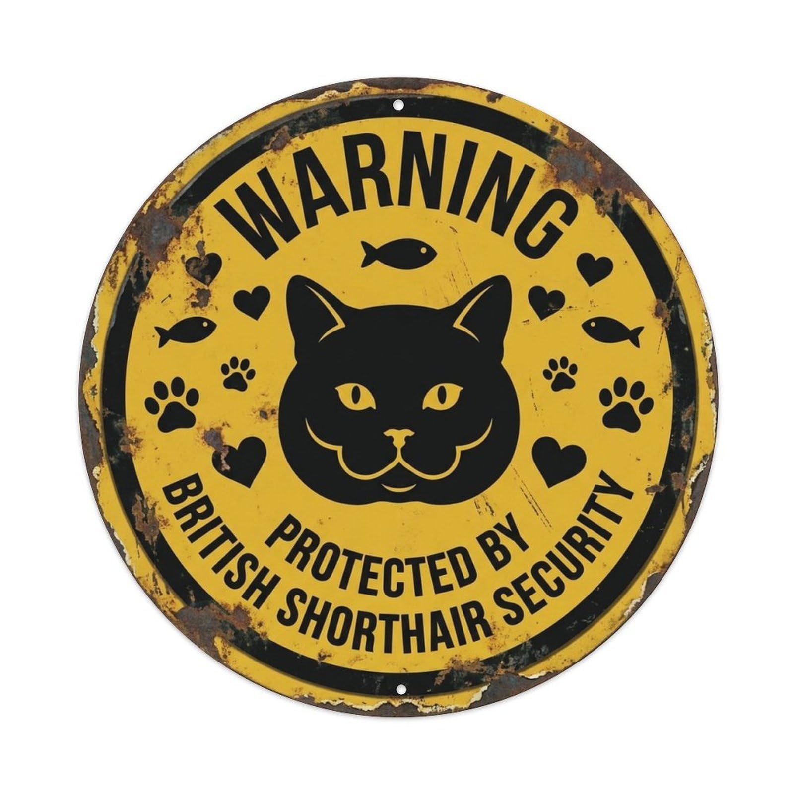 British Shorthair Security Warning Vintage Purple Metal Tin Sign