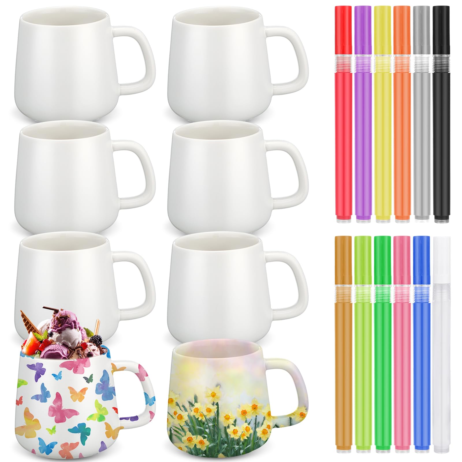 Mifoci 32 Pcs Make Your Own Mug Painted Ceramic Mugs to Paint Kit You Can Decorate Coffee Cup Decorating Kit DIY Ceramic Cup for DIY Create a Keepsake Gift Craft Project for Drinking