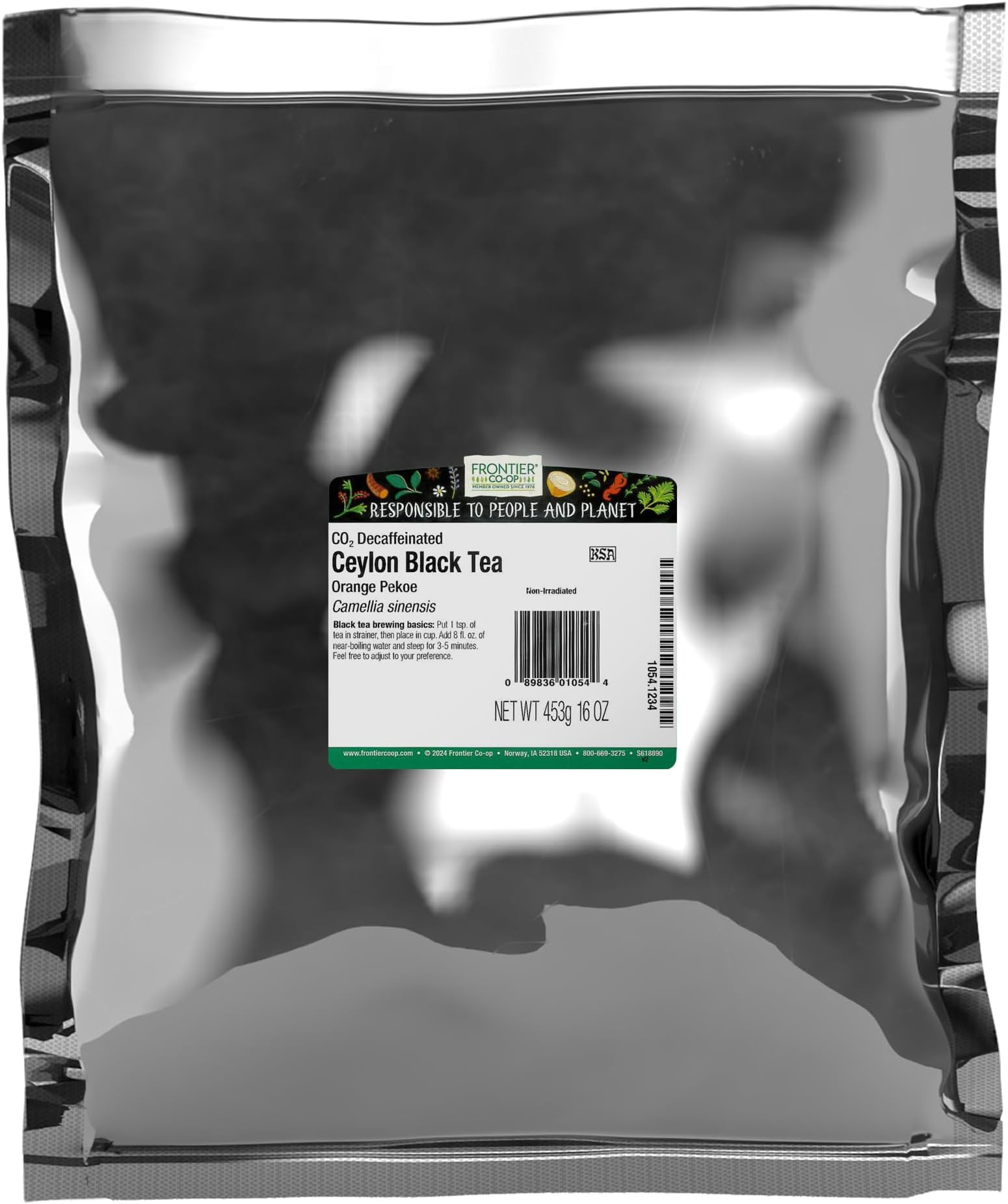 Frontier Co-op Ceylon (Broken Orange Pekoe) CO2 Decaf., Kosher | 1 lb. Bulk Bag | Camellia sinensis L.