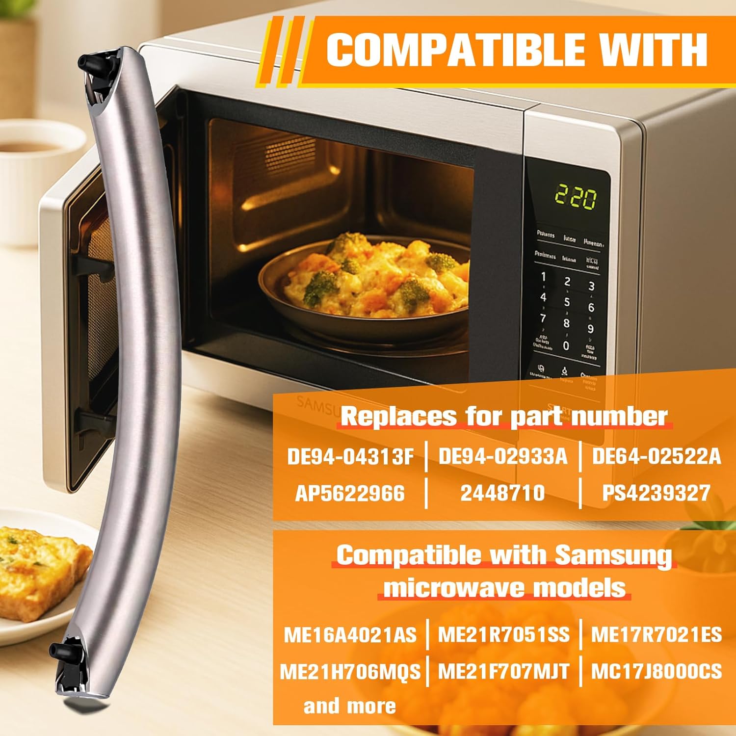 Upgrade ME16A4021AS Microwave Door Handle, DE94-04313F Assembly Handle Compatible with Samsung Microwave Handle ME16A4021AS, Alloy Material, with 2 Screws