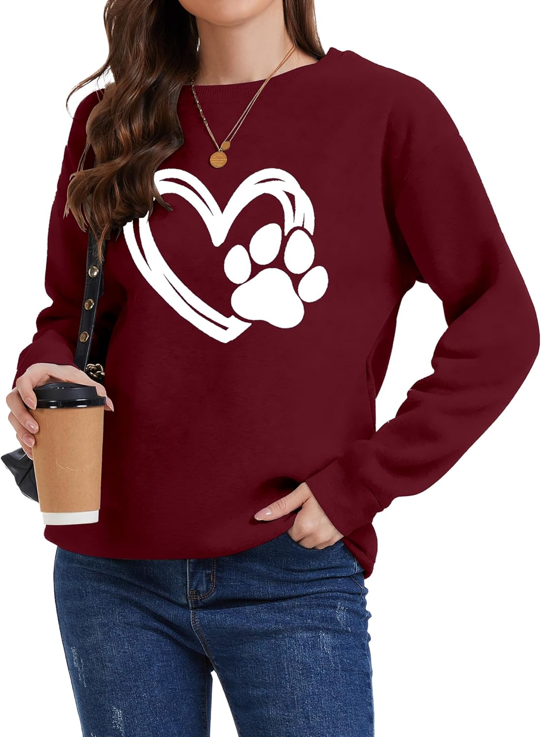 Womens Paw Sweatshirt Long Sleeve Dog Mom Shirt Crewneck Pullover Dog Lover Sweatshirts - Image 2