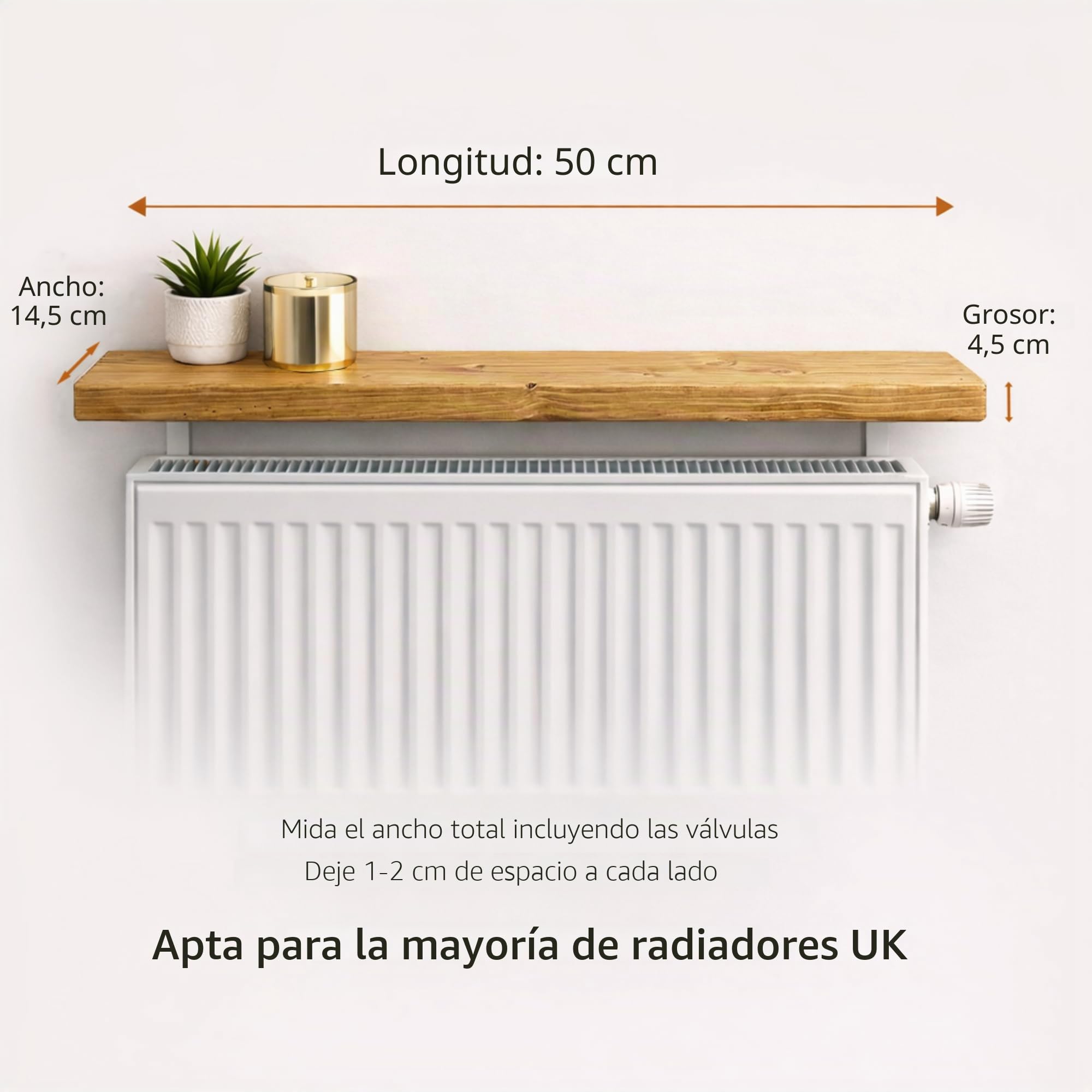 MKGT Estante de radiador sin taladro, estante estrecho rústico delgado para pasillo (pino rústico, 50 cm)