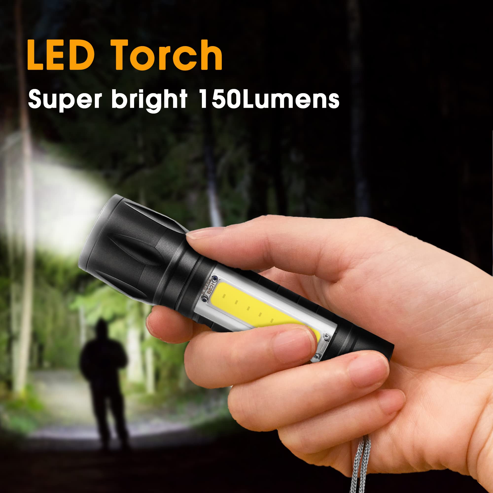2 Torches LED Tactiques 1000 Lumens - Zoomable, 5 Modes, Étanche IP65, Pack