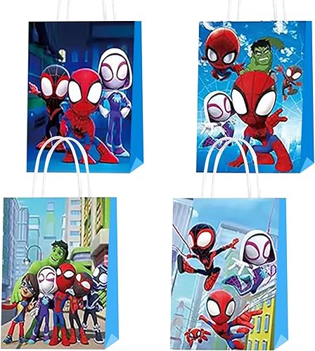 JFDMM 16 bolsas de fiesta de cumpleaños de araña, bolsas de papel kraft con asas, bolsas de regalo de fiesta para niños, suministros de fiesta de