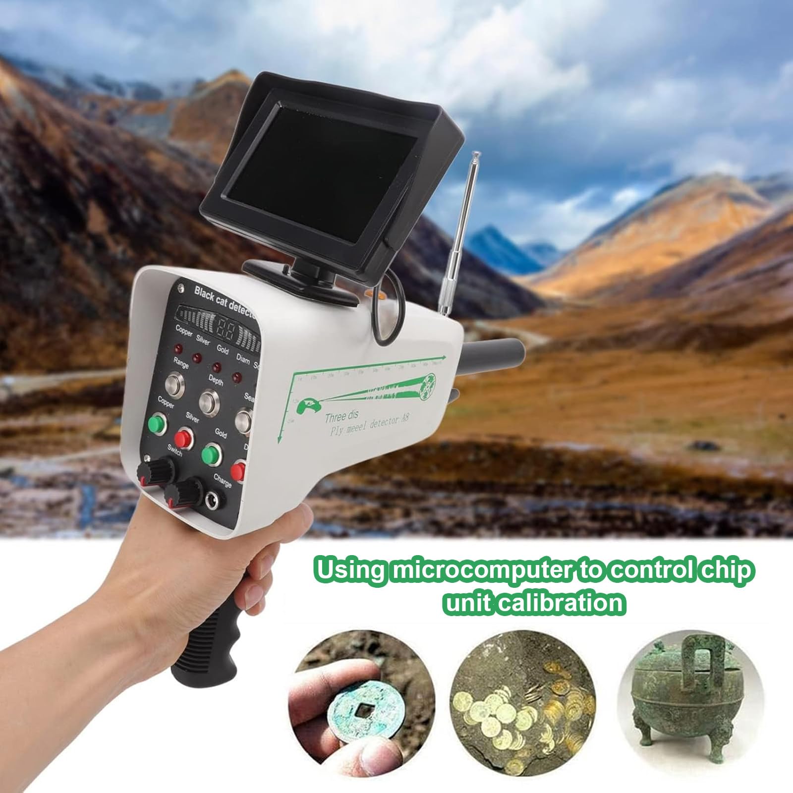 Metal Detector professionale con schermo HD per rilevazione oro argento rame, portata massima 1000 m e profondità 30 m