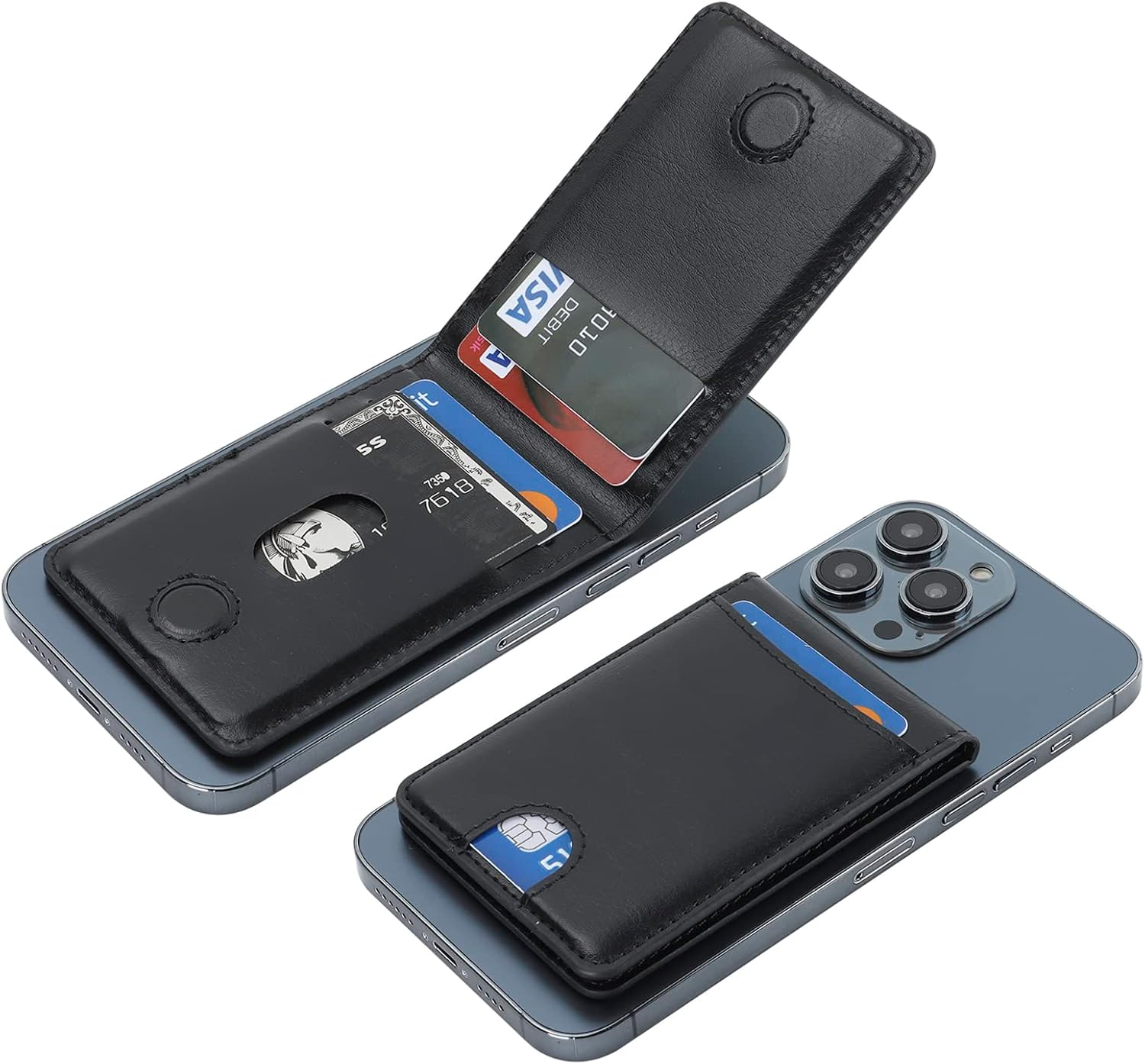 KIHUWEY for MagSafe Wallet Card Holder with Magnetic, Mag Safe Leather Detachable Kickstand RFID Wallet for iPhone 16/15/14/13/12 Pro Max Plus Not for iPhone 13/12 mini (Black)