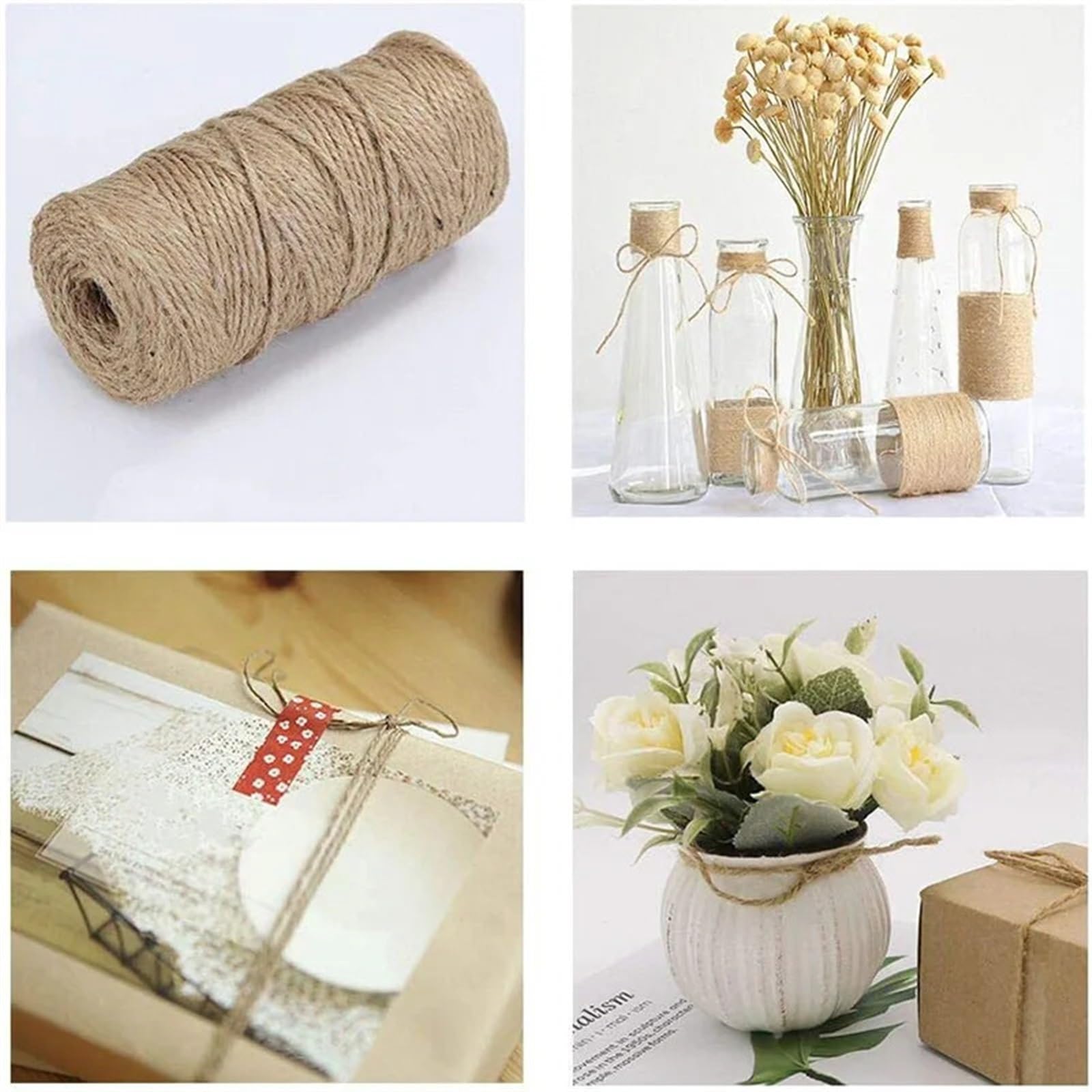 Naturalny sznurek jutowy, ekologiczny sznurek rzemieślniczy do projektów DIY, opakowań, ogrodnictwa i fotografii, sznurek konopny do użytku rzemieślniczego