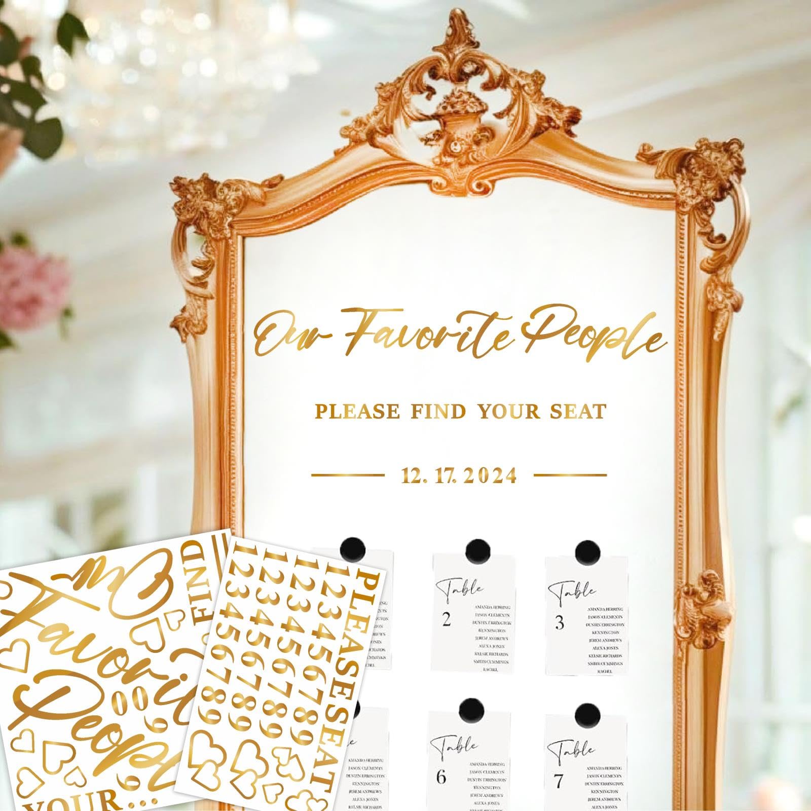 Wedding Seating Chart Stickers Mirror Decals for Wedding Reception Display Our Favorite People Find Your Seat Stickers for Wedding Party Vinyl Wedding Sign Decals Date Personalized Marriage Decoration