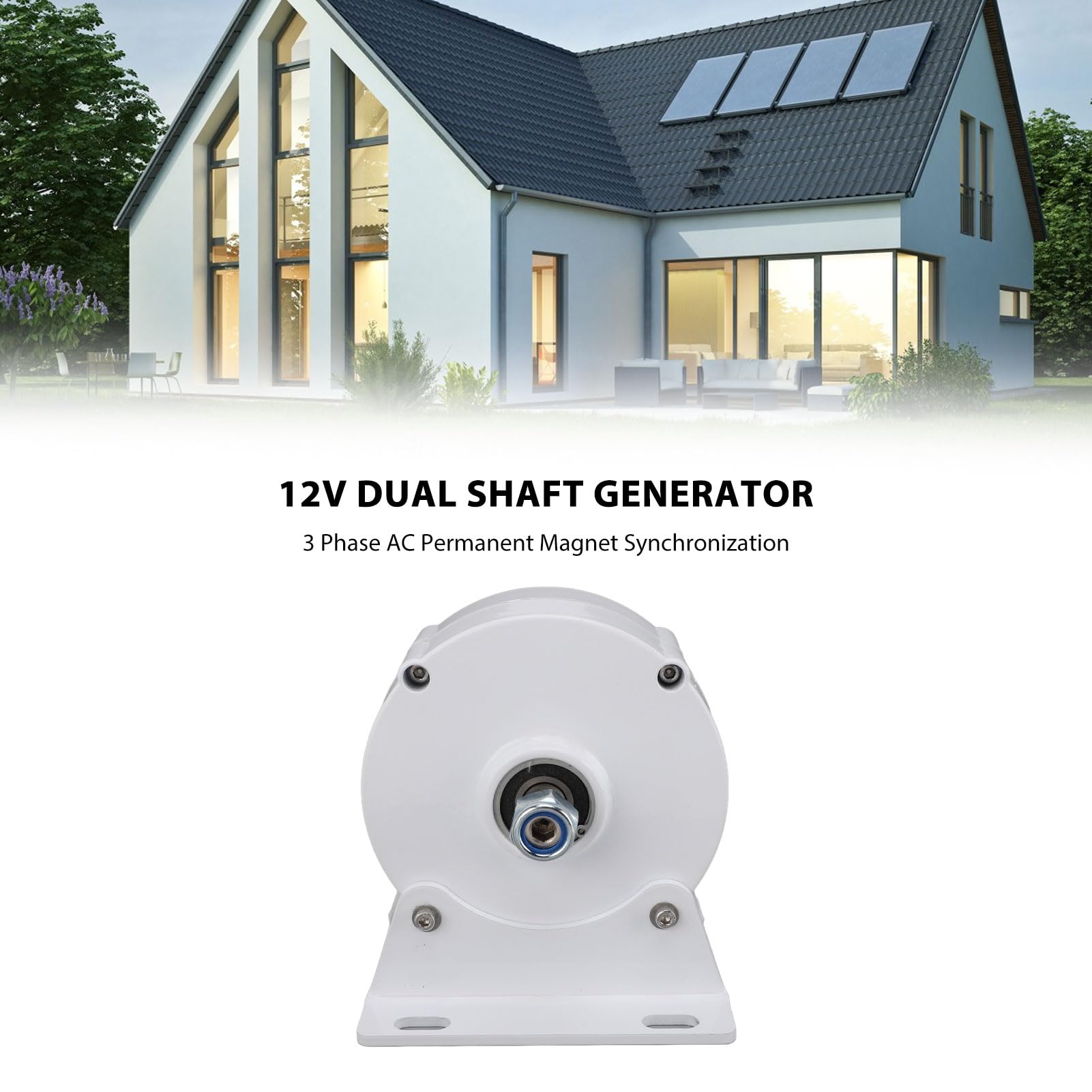 YWBL-WH Generatore CA Trifase, Generatore Sincrono a Magneti Permanenti in Lega di Alluminio 12V 200W Doppio Albero con Base, Lubrificazione a Grasso, per Turbine Eoliche Verticali o Orizzontali