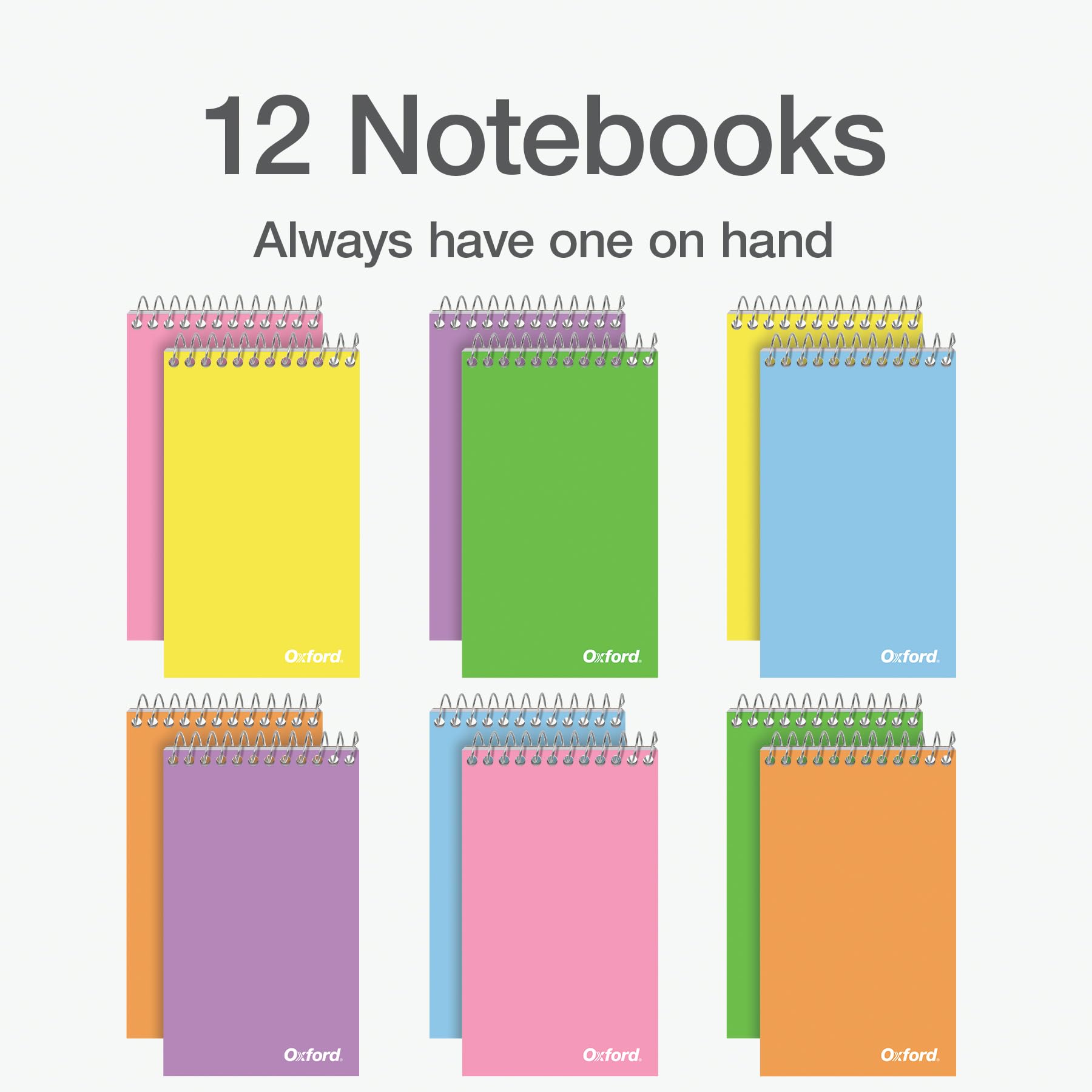 Oxford Spiral Memo Pads, Top Wire Bound, 3 x 5 Inch Pocket Notepad, College Ruled, 6 Assorted Pastel Colors, 75 Sheets, 12 Pack (25093) - Image 3