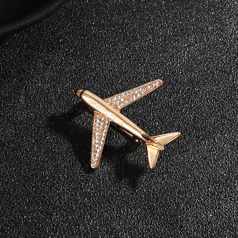 Image of Airplane Brooch Pin for Women Men Crystal Aircraft Lapel Pin Plane Safty Pin for Clothing Hat Bag Badges