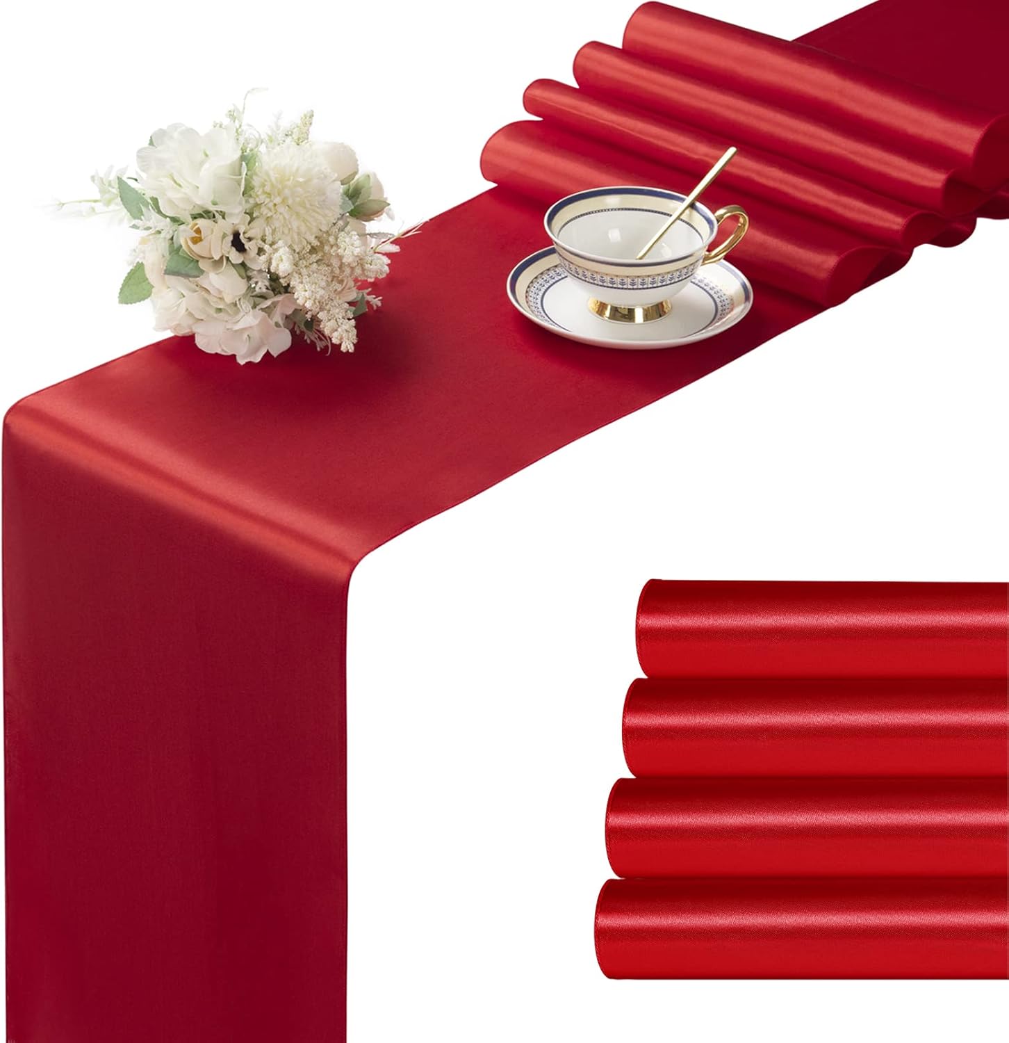 Manyshofu 4Pcs Satin Red Table Runner 12 x 108 Inch Long