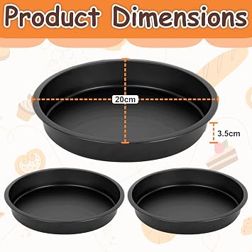 8 Inch Cake Tin Set – 3-Layer 20cm Non-Stick Round Sandwich Tins for Baking, Rainbow & Ombre Cakes – Oven & Dishwasher Safe, Stackable Birthday Wedding Baking Layer Tray Set