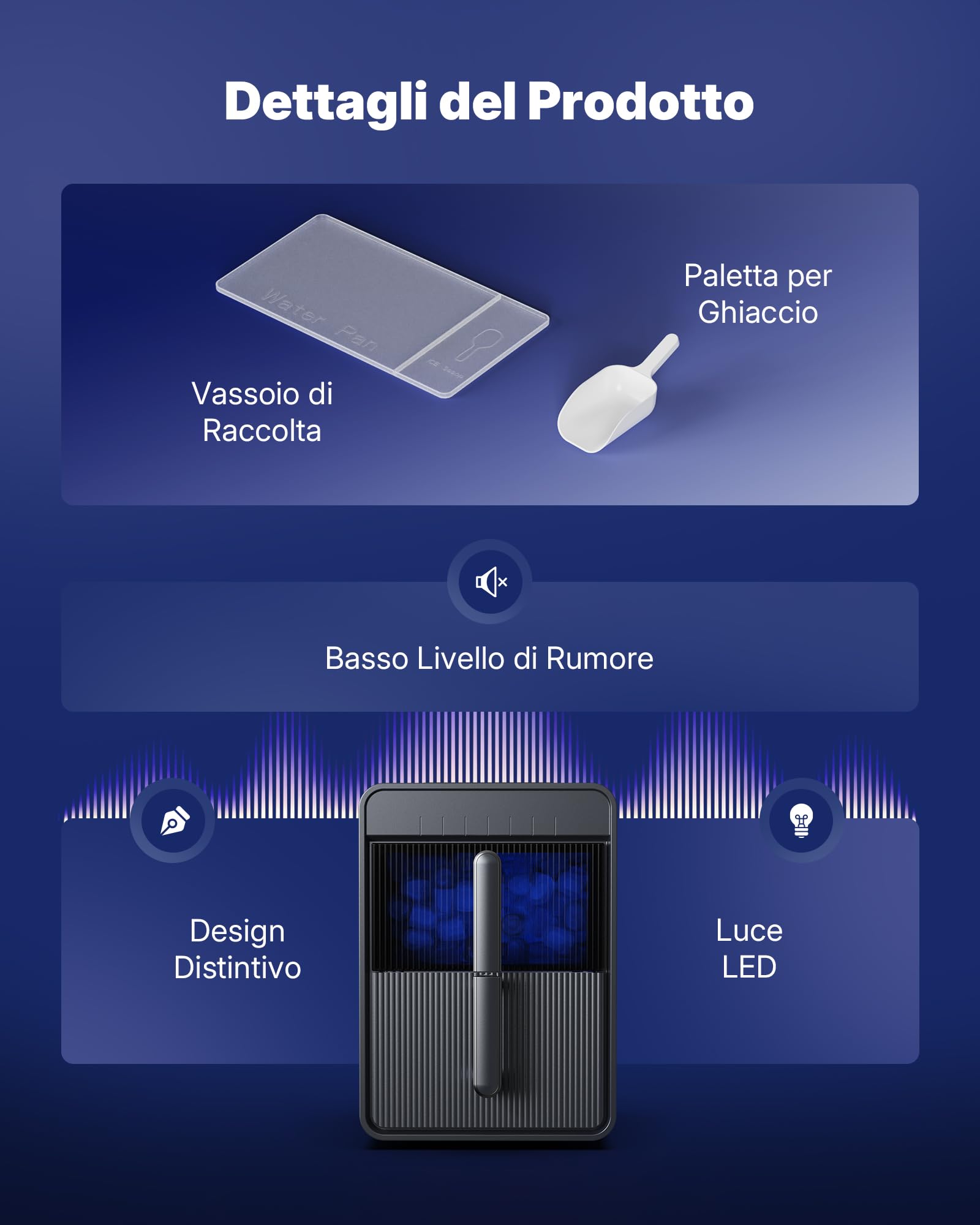 Upstreman Macchina per Ghiaccio con LED, Schermo Tattile Digitale, Serbatoio & Cestello Rimovibili, 9 Cubetti in 6-8 Min, 2 Dimensioni, Autopulente, Macchina Ghiaccio, Grigio, BI10