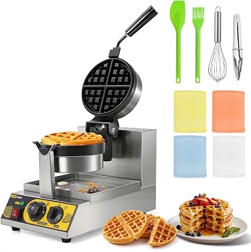 Dyna-Living Commercial Waffle Maker Belgian Waffle Iron for Restaurant, 1200W Flip Professional Waffle Maker Non-Stick Electric Restaurant Waffles Machine for Bakery Snack, 122F-572F Temp Adjustable
