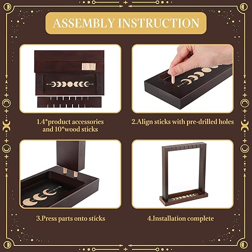 Miniatura 7 de Soporte de exhibición de péndulo de fase lunar con bandeja, soporte de cristal Wiccan de madera para hasta 15 péndulos, suministros de brujería,