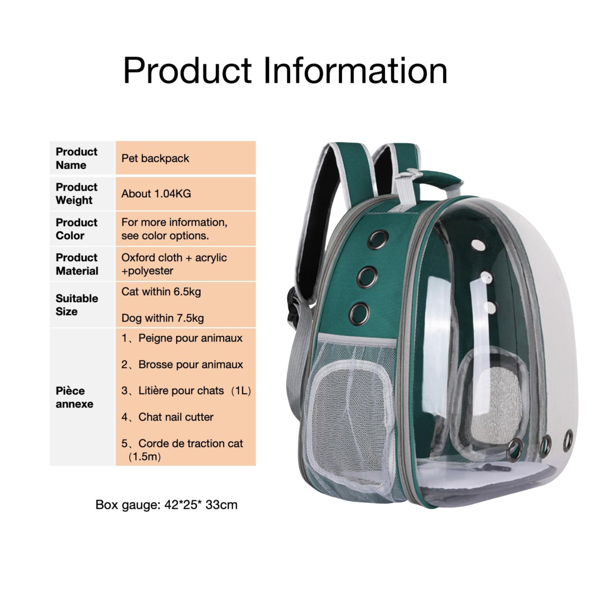 Sac à Dos pour Chat Bulle de YoiQi-Un Sac à Dos pour Animaux de Compagnie en Forme de Cabine Spatiale Transparente-Est Fourni avec 5 Accessoires pour Prendre Soin du Chat (Verte)