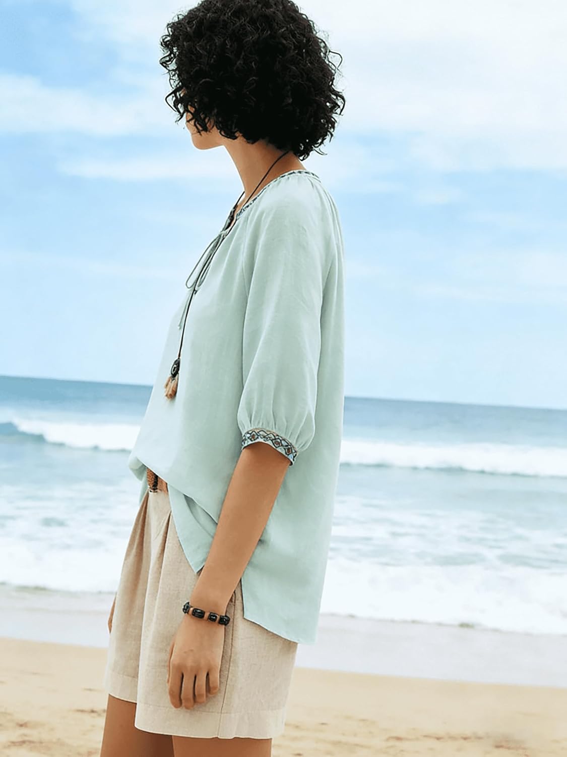 Women's Short Sleeve V Neck T Shirts Embroidered Tops Spring Summer Beach Vacation Clothes 2026 - Image 5