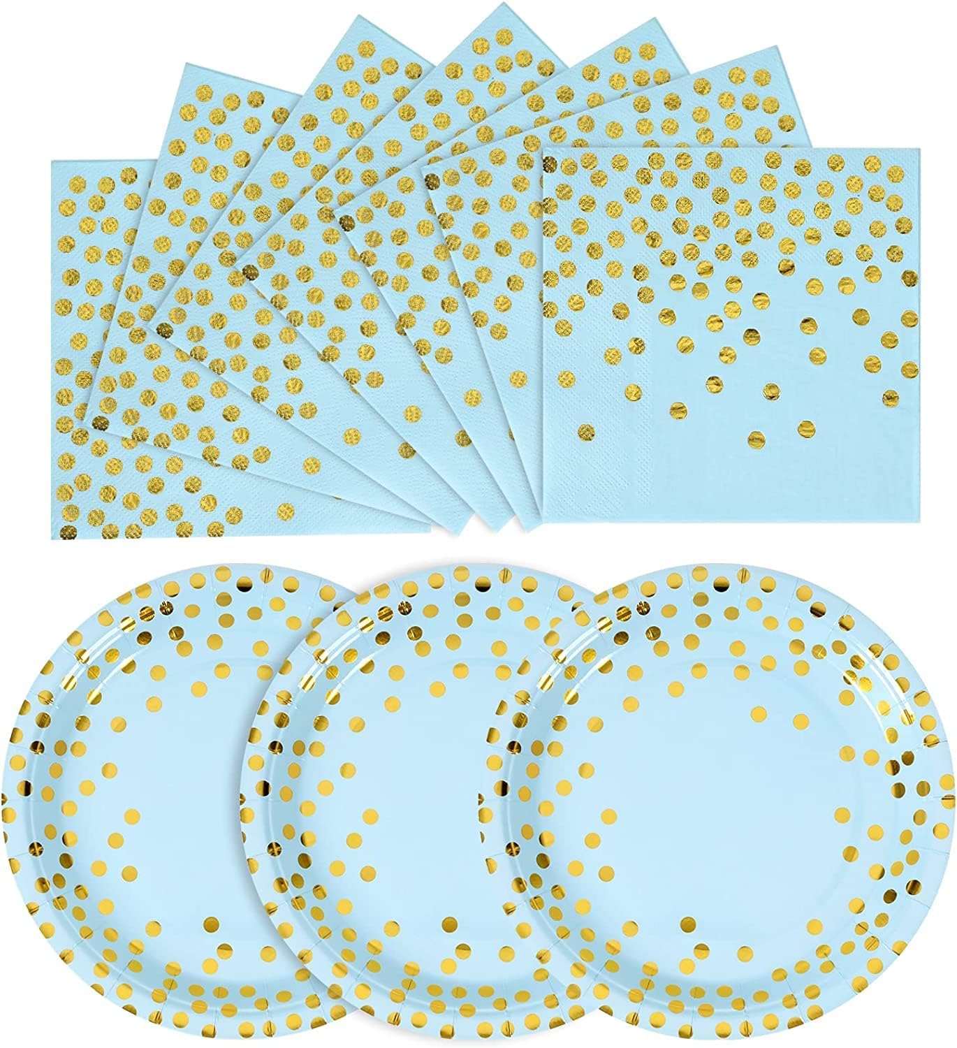 Blue and Gold Paper Plates and Napkins Set 100 x 7'' Dessert plates & 100 x 6.5