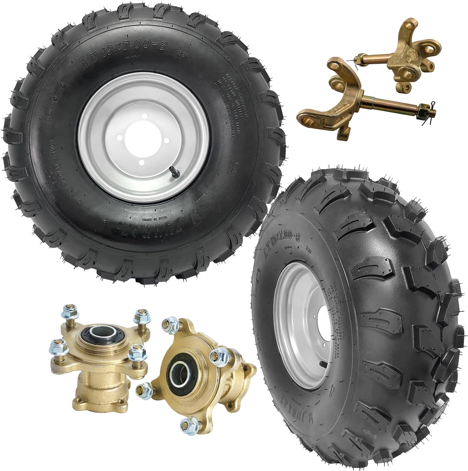 19x7.00-8 19x7-8 19x7x8 ATV Tubeless Tire with Rim Wheels, 88mm (3.46") Bolt Spacing & Front Steering Spindles & 4 Stud Wheel Hubs for ATV UTV Go Kart Quad Bike 4 Wheelers Golf Cart Buggy Lawn Mower
