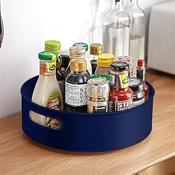 HomeWiz Kitchen Multi-Purpose 360° Rotating Organizer Tray | Space-Saving Kitchen & Pantry Storage | Multi Purpose Organization Rotating Tray | Turntable for Spices, Storage | Dark Blue - image, photos