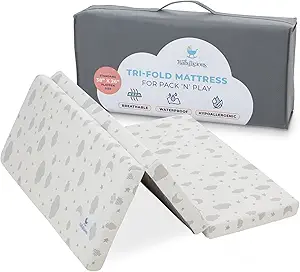 Waterproof Pack and Play Mattress Topper | 38" x 26" x 1.5" | Trifold Style - Breathable Soft Plush Foam - Portable Mattress Topper- Baby Foam Mattresses for Babies