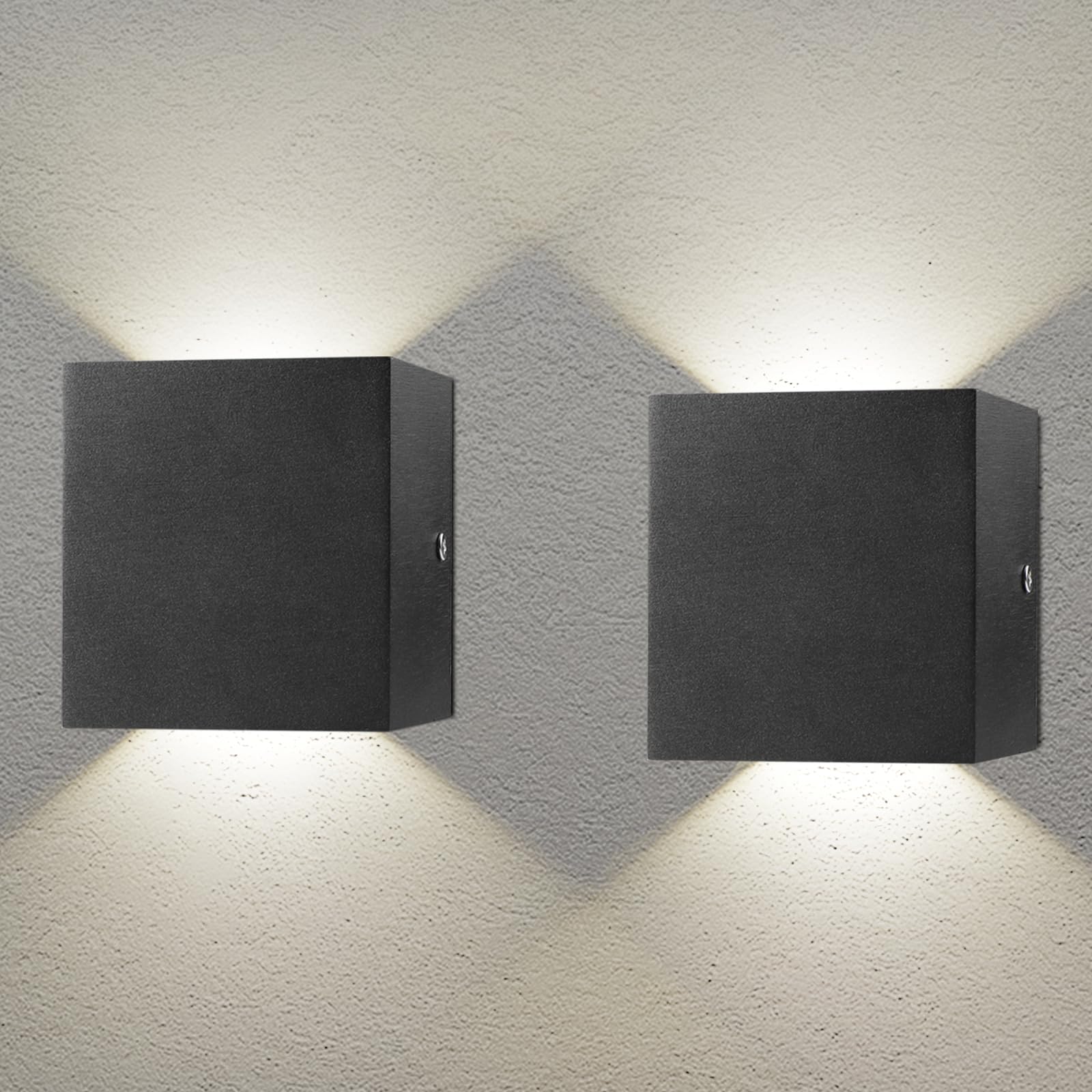 CHEVVY 2 Stück LED Wandleuchte Innen Schwarz 7W, 4500K Natürliches Moderne LED Wandleuchte, Up and Down Leuchten, Aussen Aluminium Flurlampen, Neutrales Licht Wandlampen